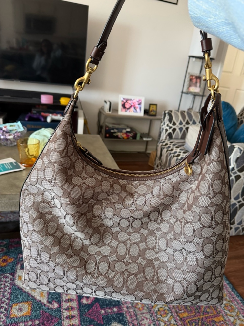 Coach Juliet 38 Shoulder Bag Signature Jacquard Maple Brass Large Hobo 🧸